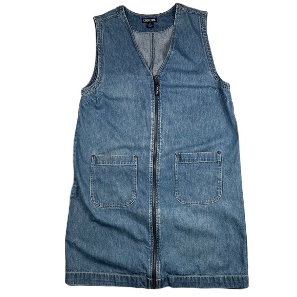 Cherokee Vintage Y2K Denim Zip Front Dress Jumper size L Blue Patch Pockets 90s - Picture 4 of 9